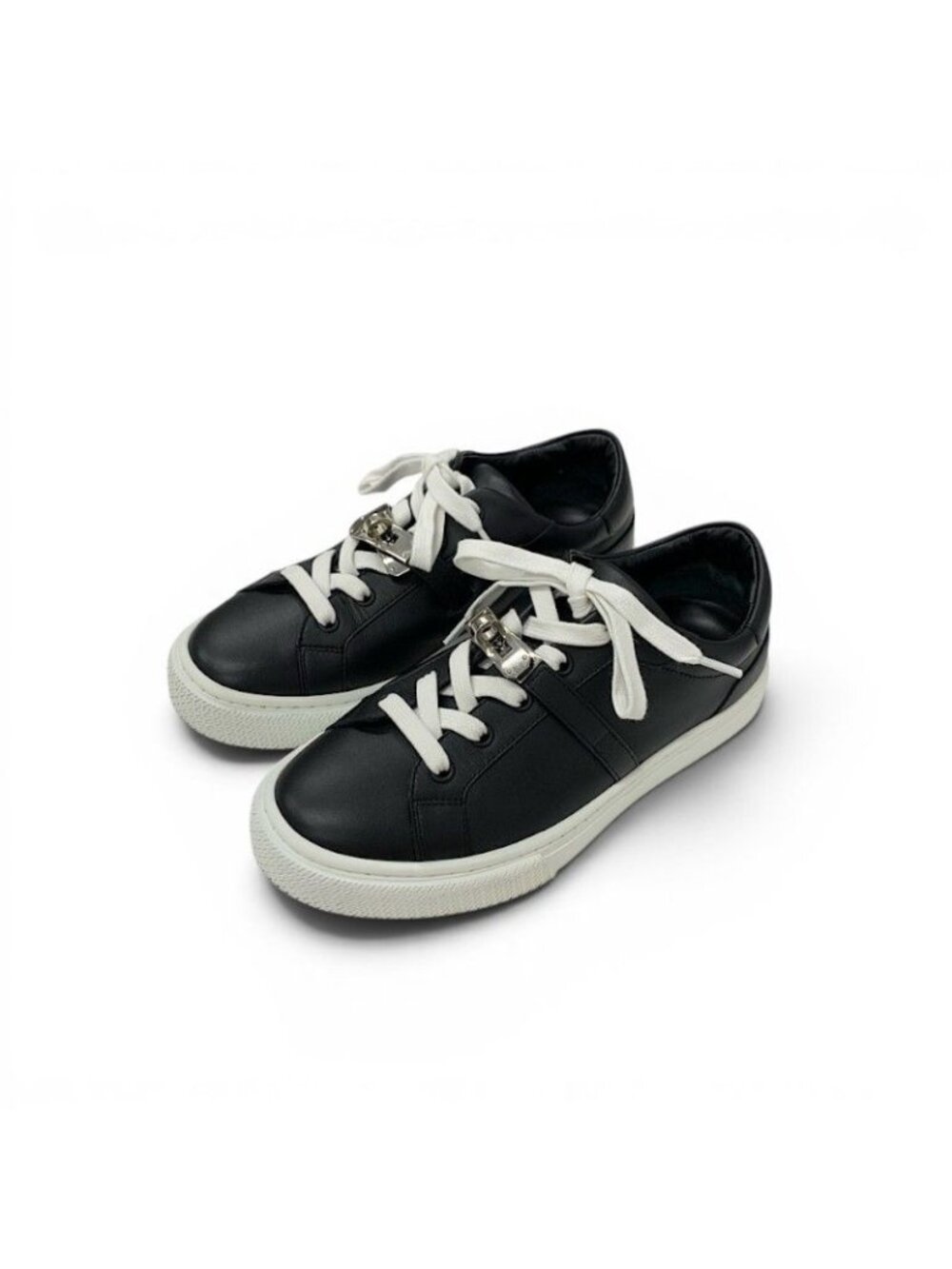 Hermes Day Sneakers Leather Black Silver Kelly